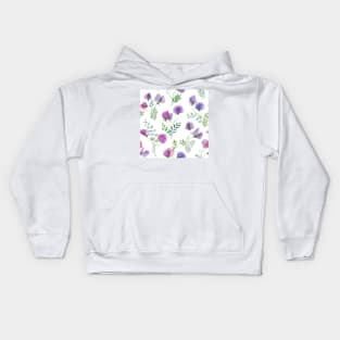 Sweet pea and spring leaves watercolor botanical print. Romantic transparent flowers. Spring floral bouquets Kids Hoodie